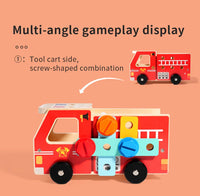 Wooden Montessori Fire Truck - Nut Screw Disassembly Assembly Tool Car, STEM Toy for Toddlers to Develop Hands-On Skills