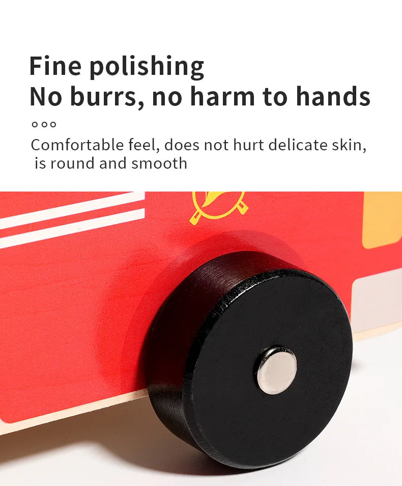 Wooden Montessori Fire Truck - Nut Screw Disassembly Assembly Tool Car, STEM Toy for Toddlers to Develop Hands-On Skills