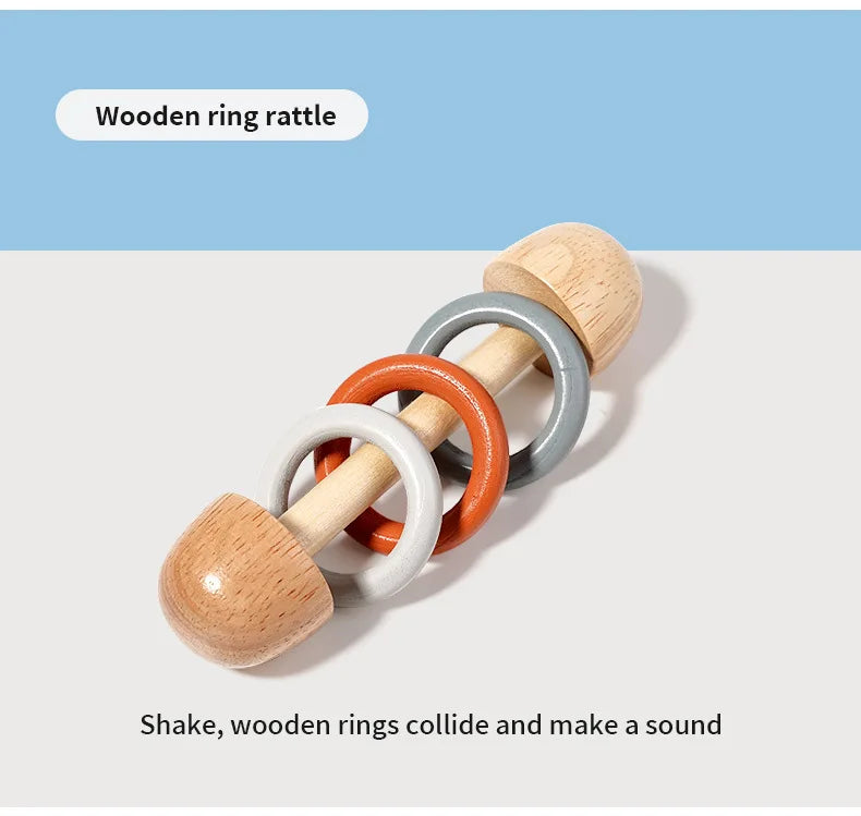 Baby Handheld Bell Musical Instrument Toys Montessori Wooden Gripping Bed Bell Drum Orff Ringing Instrument Percussion Kids Gift