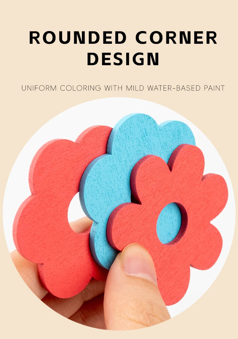 Montessori DIY Wooden Flower Puzzle Board Game With Cards Shape Color Cognition & Matching Geometric Educational Toy For Kids