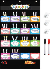 Class Jobs Pocket Chart Class Management Educational Pocket Chart with 70 Colorful Dry Erase Cards and 3 Hooks For Students