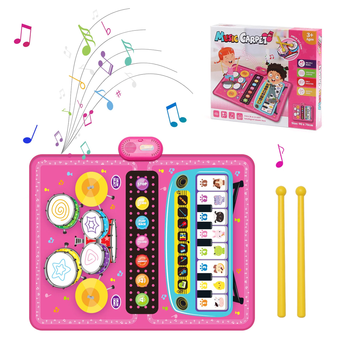 90x70cm Unicorn Music Mat Kid Toddler Mat Piano Keyboard and Drum 2 in 1 Toys Dance Mat 8 Instruments Sound Educational Toys