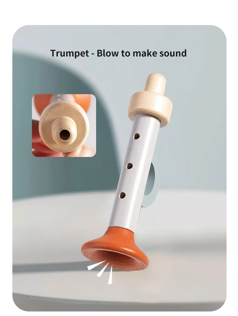 Baby Handheld Bell Musical Instrument Toys Montessori Wooden Gripping Bed Bell Drum Orff Ringing Instrument Percussion Kids Gift