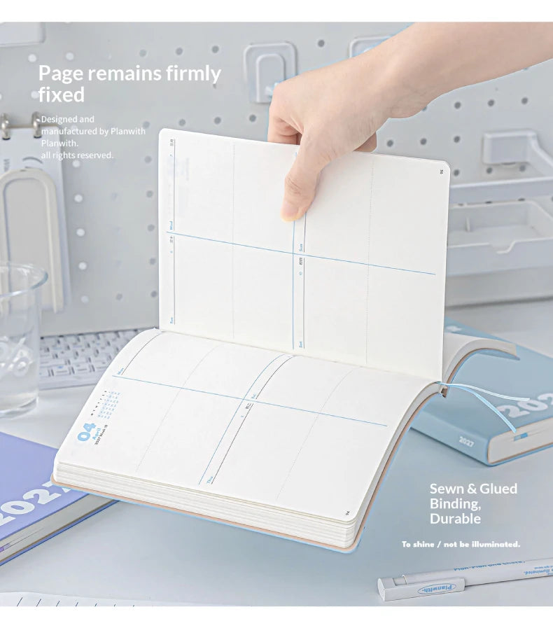 Planwith 2027 Weekly Planner A6 8-Grid Layout Hardcover Agenda Annual Tracker Month Plan Lunar Date Organizer for Adult Student
