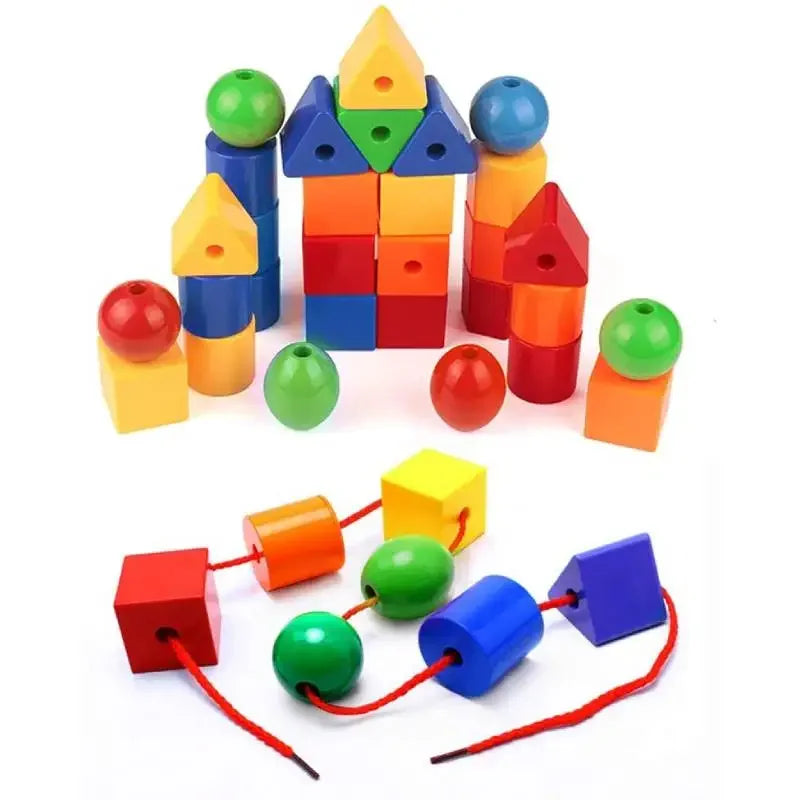 25Pcs Lacing Beads Toy with 3 Strings Montessori Threading Set Fine Motor Skill Educational Craft Activity for Kids Toddlers