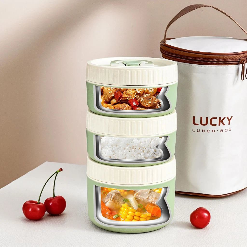 Portable Cute 304 Stainless Steel Insulated Bento Lunch Box For Kids Students Leak-proof Keep Warm Food Container Microwave Safe