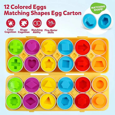 6/12Pcs Easter Egg Puzzle Toys for Toddlers, Colorful Shape Sorting Game - Develop Fine Motor Skills Hand Eye Coordination, Pres
