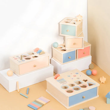 Wooden Color Shape Sorting Toys Drawer Box Busy Board Matching Game Fine Motor Sensory Toys Montessori Learning For Baby Gifts