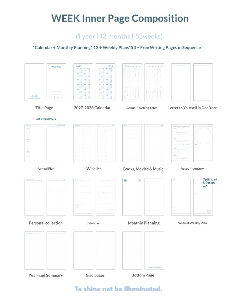 Planwith 2027 Weekly Planner A6 8-Grid Layout Hardcover Agenda Annual Tracker Month Plan Lunar Date Organizer for Adult Student