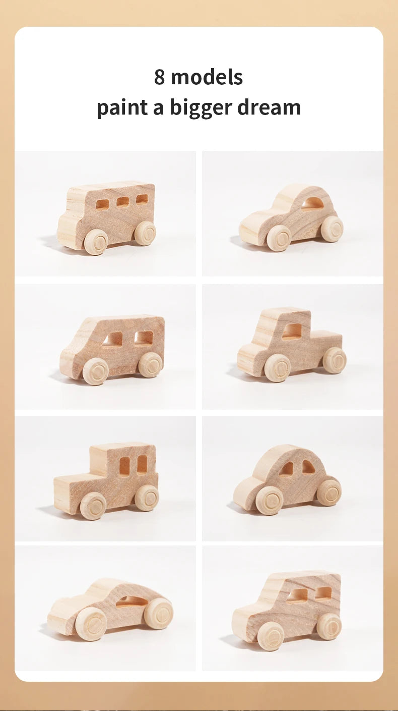 DIY handmade wooden graffiti car, children's colorful painting and coloring model, toy, three-dimensional coloring building bloc