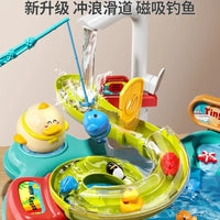 Children Puzzle Pretend Play Toys Dishwashing Basin Toys Gift Kitchen Interactive Toys 2-in-1 Slide Fishing Montessori Toy Gift