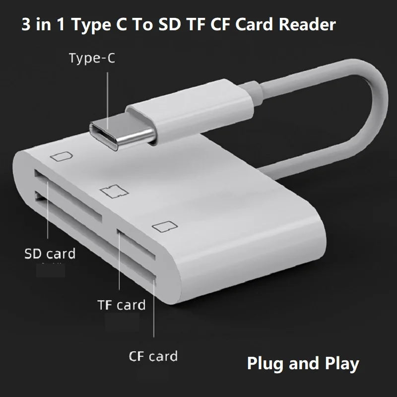 USB Type C CF Card Reader for iPhone 3 in 1 SD TF CF Card Reader lightning CF Card Adapter Camera Card Reader Plug and Play