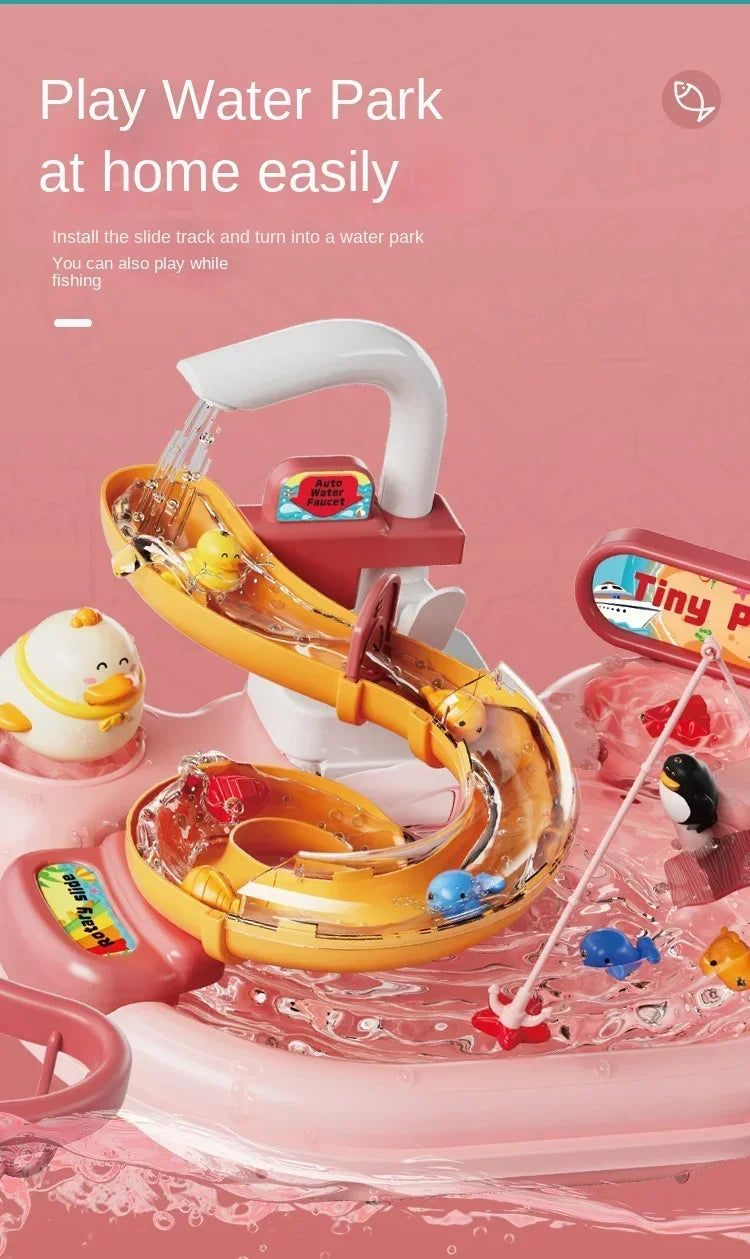 Children Puzzle Pretend Play Toys Dishwashing Basin Toys Gift Kitchen Interactive Toys 2-in-1 Slide Fishing Montessori Toy Gift