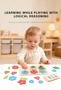 Montessori DIY Wooden Flower Puzzle Board Game With Cards Shape Color Cognition & Matching Geometric Educational Toy For Kids