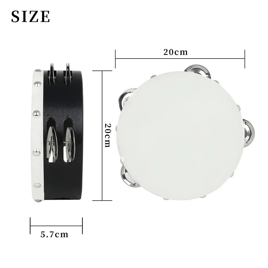 IRIN 2 Pcs Orff Tambourine 6 + 8 Inch Drums Hand-Ranked Bell Drum Double Row Sheepskin Hand-Shake Wooden Music Education Drums