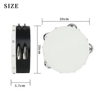 IRIN 2 Pcs Orff Tambourine 6 + 8 Inch Drums Hand-Ranked Bell Drum Double Row Sheepskin Hand-Shake Wooden Music Education Drums