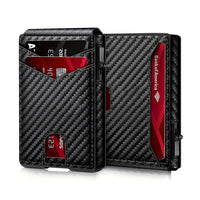 Men Carbon Fiber RFID Blocking Pop Up Wallet, Slim Minimalist Credit Card Holder Multi Slots Portable Business Card Purse