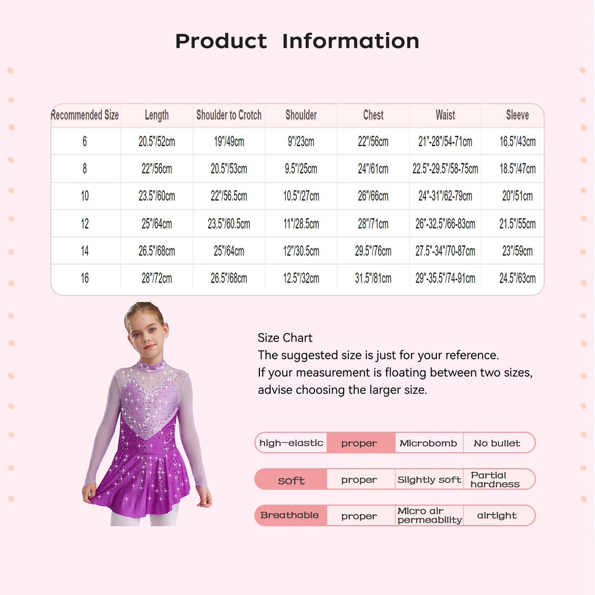 Kids Girls Figure Skating Dress Ballet Dance Artistic Gymnastics Performance Costume Long Sleeve Sheer Mesh Rhinestones Leotard