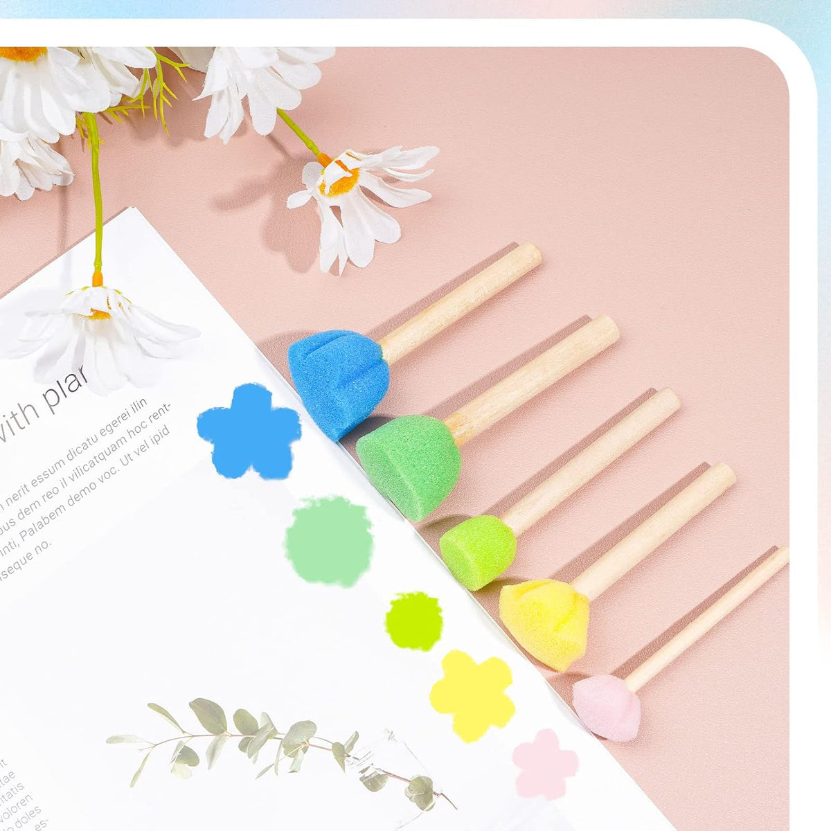 10pcs Sponge Stamps Mini Painting Brush with Wooden Handle Gift for Kids Children DIY Craft Scrapbooking Drawing Ink Card Making