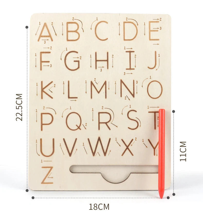Children Writing Practice Wooden Alphabet Board Alphanumeric Handwritten Track Copy Groove Montessori Toys