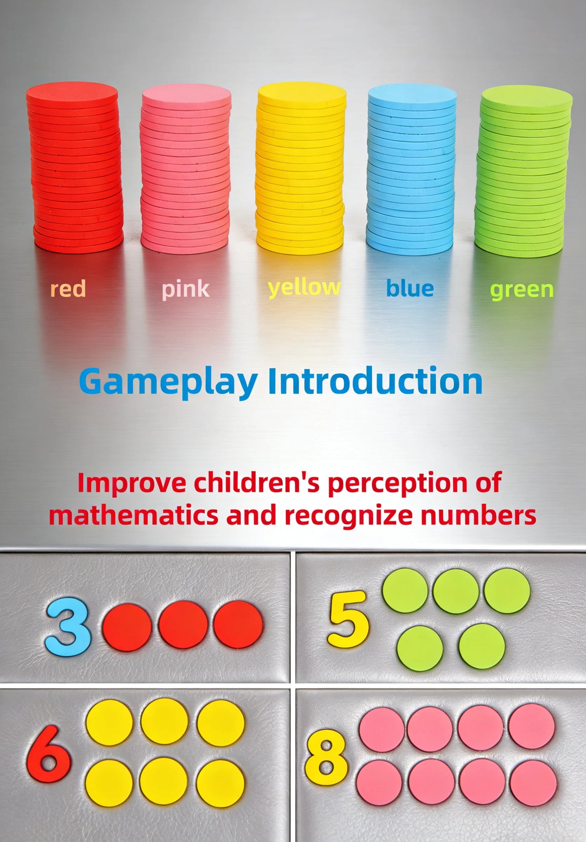 100 Counting Discs Foam Math Toy Toddlers Bright Red Pink Yellow Blue Green Chips with Numbers to Enhance Perception Recognition