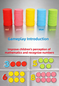 100 Counting Discs Foam Math Toy Toddlers Bright Red Pink Yellow Blue Green Chips with Numbers to Enhance Perception Recognition