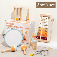 Baby Handheld Bell Musical Instrument Toys Montessori Wooden Gripping Bed Bell Drum Orff Ringing Instrument Percussion Kids Gift