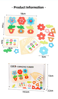 Montessori DIY Wooden Flower Puzzle Board Game With Cards Shape Color Cognition & Matching Geometric Educational Toy For Kids