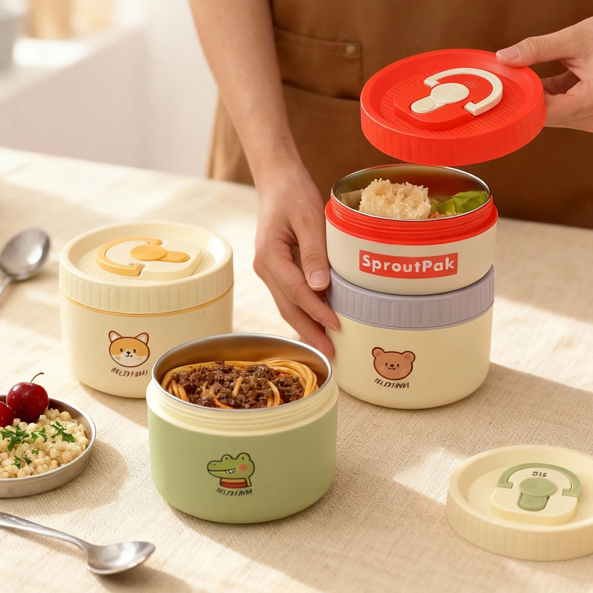 Portable Cute 304 Stainless Steel Insulated Bento Lunch Box For Kids Students Leak-proof Keep Warm Food Container Microwave Safe