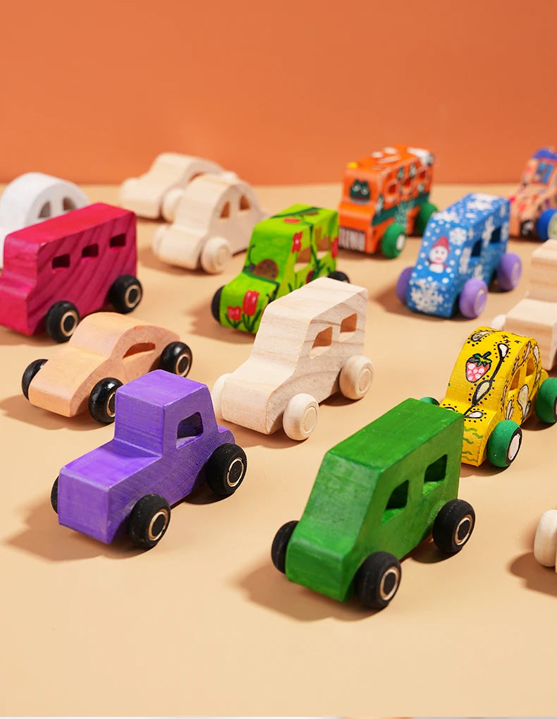 DIY handmade wooden graffiti car, children's colorful painting and coloring model, toy, three-dimensional coloring building bloc