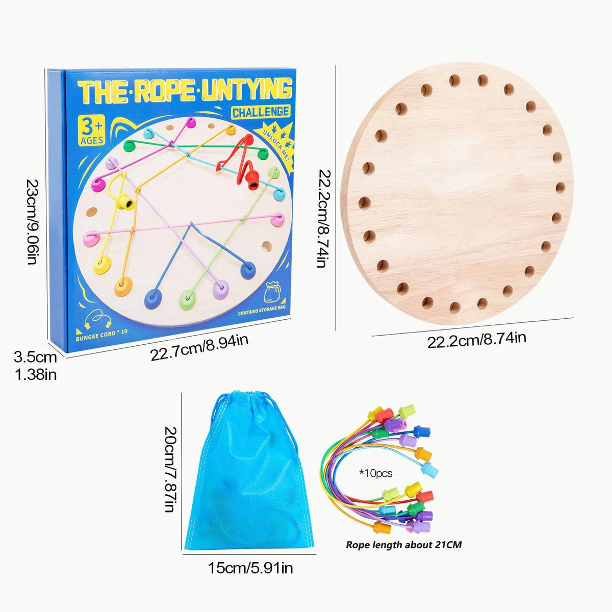 Rubber Wood Twisted Rope Puzzle Game Brainy Knots Rope Untangling Game Montessori Fine Motor Skills Rope Untying Toys for Kids