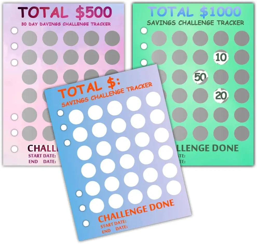 Scratch Off Money Saving Challenge Binder Trackers for 6 Ring A5 Binders,4 Pcs Per Pack