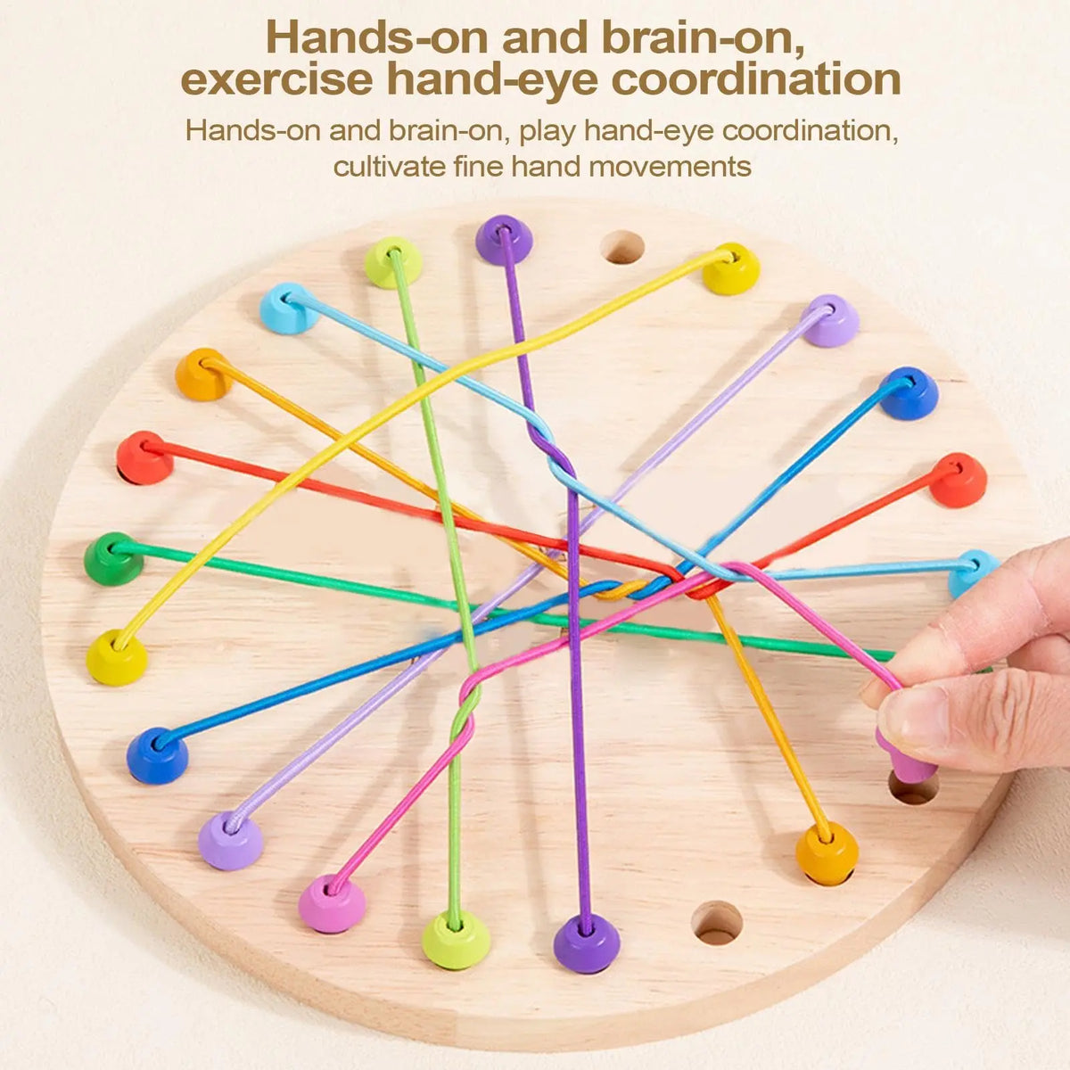 Rubber Wood Twisted Rope Puzzle Game Brainy Knots Rope Untangling Game Montessori Fine Motor Skills Rope Untying Toys for Kids