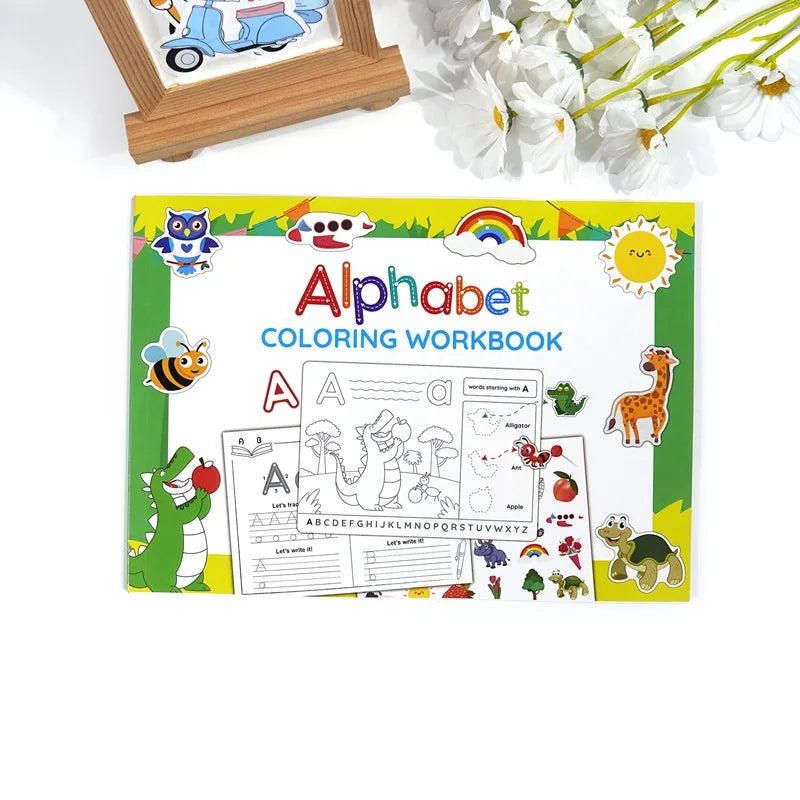 Alphabet Practice Workbook For Kids Handwriting Tracing Picture Book with Stickers Pen Control Training Coloring Book