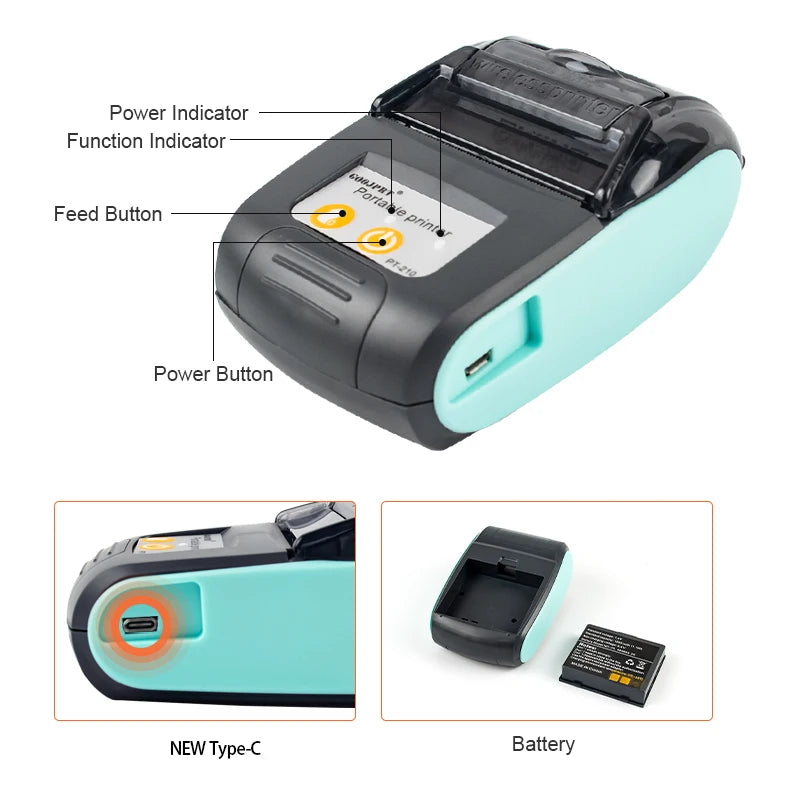 GOOJPRT 58mm Mini Portable Thermal Printer Bluetooth Ticket Bill Receipt POS Printer for Business for IOS/Android Mobile Phone