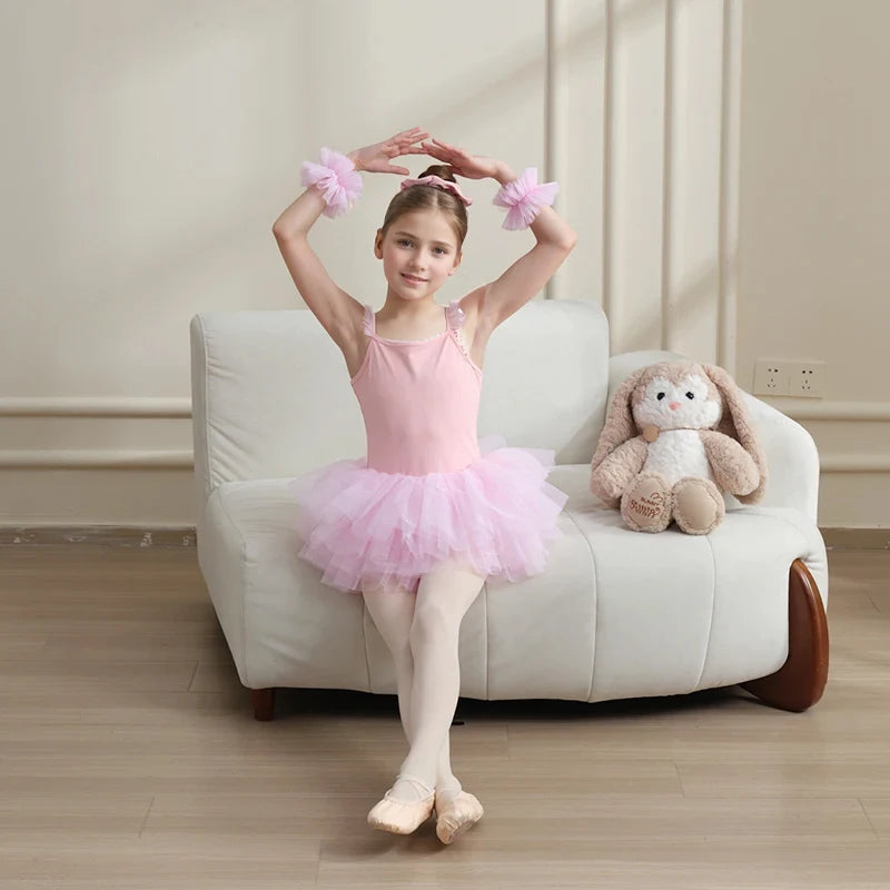 Girls Ballet Cute Tutu Dance Leotard Pink  Fashion Professional Kids Camisole Dance Party Dress Performance Costume  ﻿