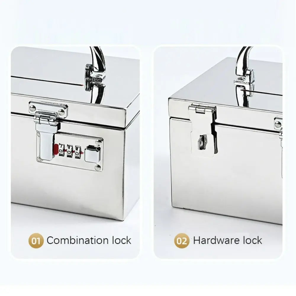 Stainless Steel Bank Password Lock-Box Financial Security Portable Register Bill Box Combination Lock/Padlock Cash Box