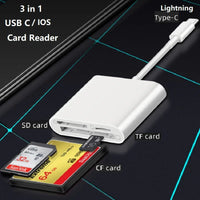 USB Type C CF Card Reader for iPhone 3 in 1 SD TF CF Card Reader lightning CF Card Adapter Camera Card Reader Plug and Play