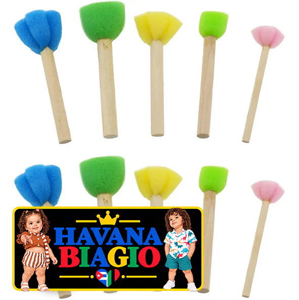 10pcs Sponge Stamps Mini Painting Brush with Wooden Handle Gift for Kids Children DIY Craft Scrapbooking Drawing Ink Card Making