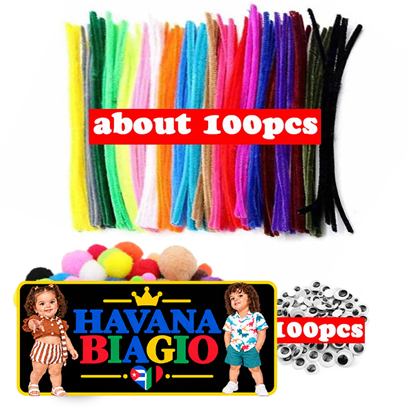 1000pcs Kids Crafts Art Supplies Kit Pipe Cleaners Pompoms Foam Stickers Feather Felt Cloth Button DIY Creative Craft Toy Gifts