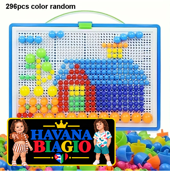 296/592pcs Mushroom Nail Building Blocks Puzzles,Game, Color Cognition Intellectual Educational Toys for Kids 3D Puzzle Game