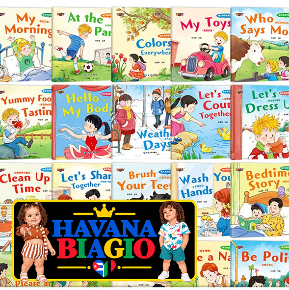 20PCS Kids English Enlightenment Picture Books Set Cognitive Habit Bilingual Storybooks for Toddlers Preschool Learning