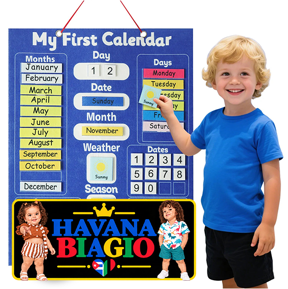 Children's Calendar Felt Board - Early Learning Wall Calendar with Weather Date Month Week Season Educational Charts for Kids