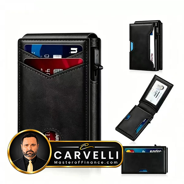Men Carbon Fiber RFID Blocking Pop Up Wallet, Slim Minimalist Credit Card Holder Multi Slots Portable Business Card Purse