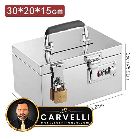 Stainless Steel Bank Password Lock-Box Financial Security Portable Register Bill Box Combination Lock/Padlock Cash Box