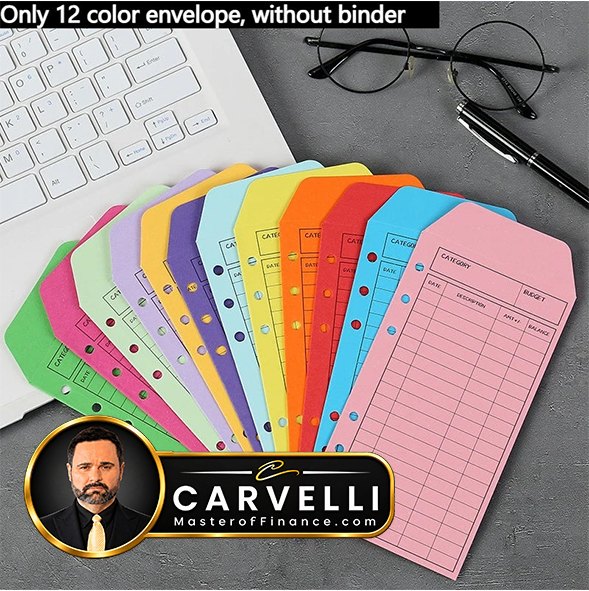 Set of 13 Vibrant Binders(1 Binder+12 Color Envelope), Cash Envelope Organizer - For Tracking Weekly and Monthly Spending Report